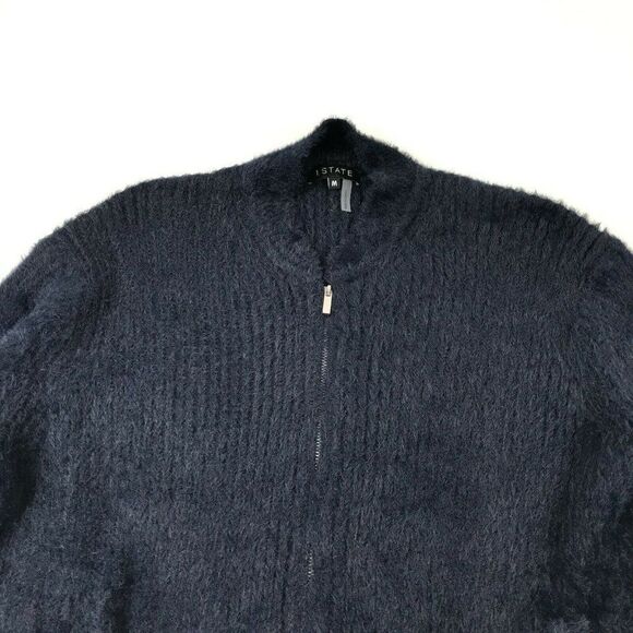 1. State Womens Full Zip Cardigan Long Sleeve Eyelash Knit Sweater Blue M Medium - Picture 3 of 10